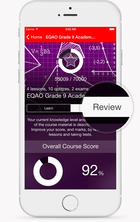EQAO Academic Math Course Review Screen