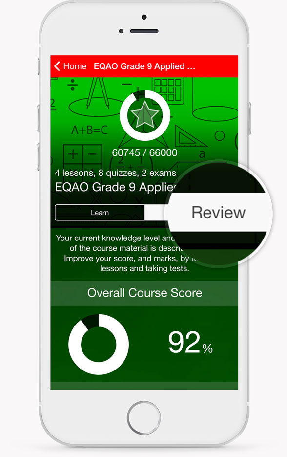 EQAO Applied Math Course Review Screen